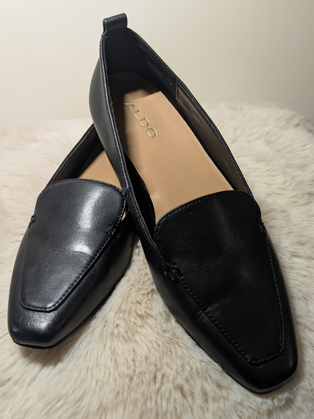 ALDO Black Leather Pointed Loafers for Women